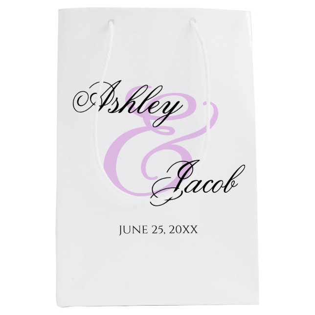 Elegant Minimal Light Purple Custom Name Wedding Medium Gift Bag (Front)