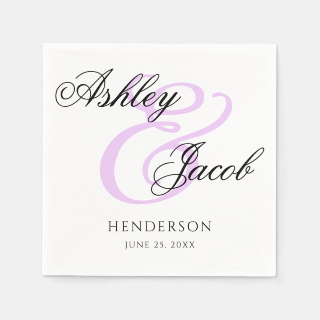 Elegant Minimal Light Purple Custom Name Wedding Napkin (Front)