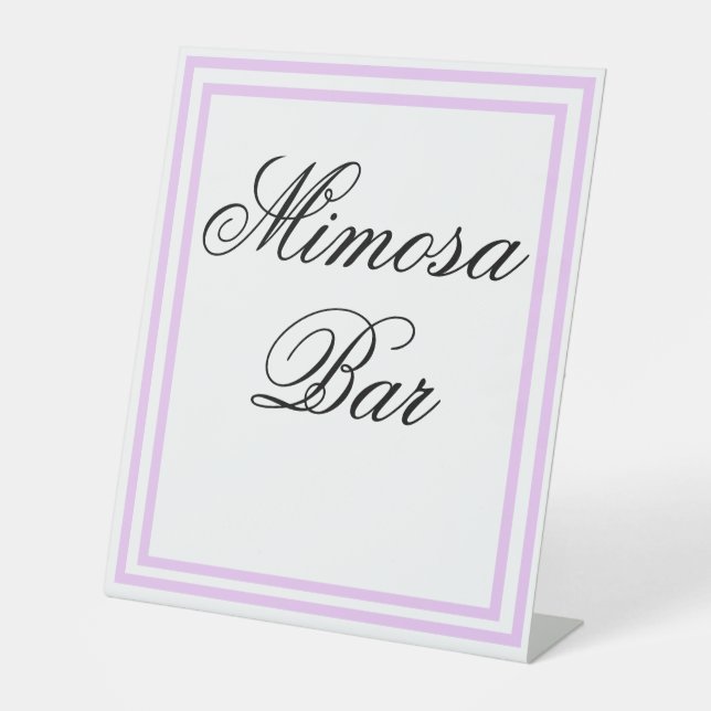 Elegant Minimal Light Purple Mimosa Bar Pedestal Sign (Front)