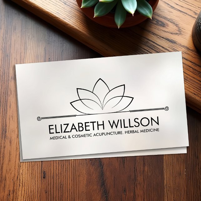 Elegant Minimal Lotus Acupuncture Needles Business Card (Creator Uploaded)