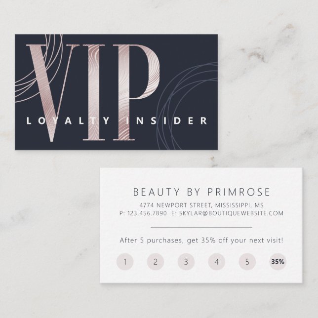 Elegant Minimal Luxury Navy Rose Gold Abstract VIP Loyalty Card (Front/Back)