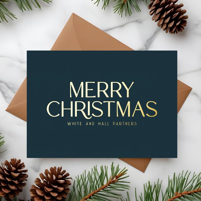 Elegant Minimal Merry Christmas Business Gold Navy Foil Holiday Card (Creator Uploaded)
