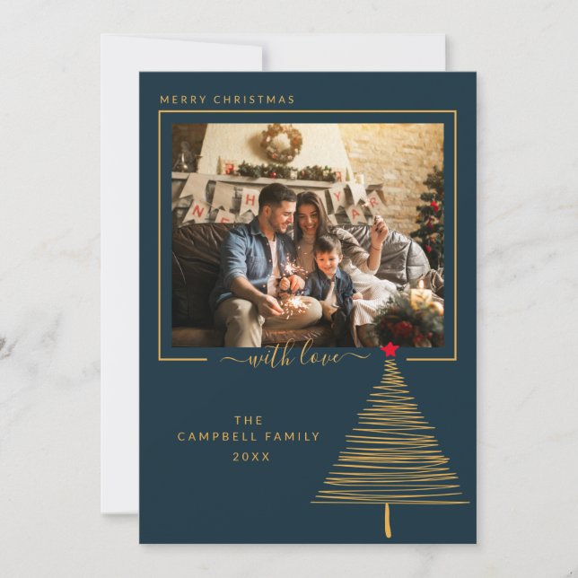 Elegant Minimal Merry Christmas Family Picture Hol Holiday Card (Front)