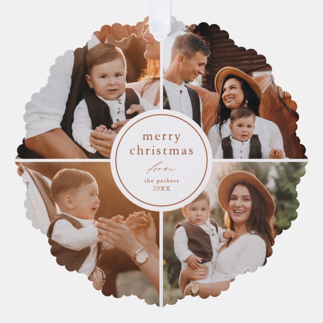 Elegant Minimal Merry Christmas Photo Collage Tree Decoration Card (Front)