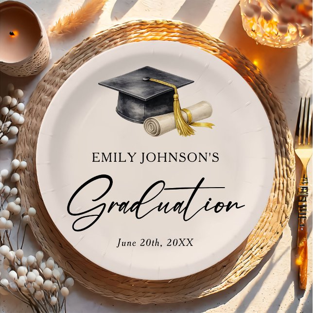 Elegant Minimal Minimalist Graduation Paper Plate (Creator Uploaded)