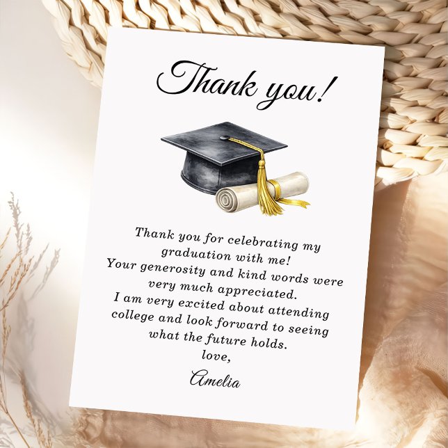 Elegant Minimal Minimalist Graduation Thank You Card (Creator Uploaded)