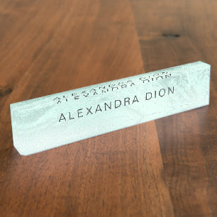 Elegant minimal mint green glitter marble nameplate