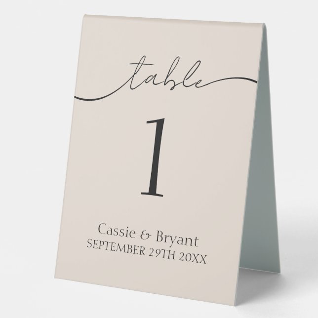Elegant Minimal Modern Script Wedding Table Number (Front)