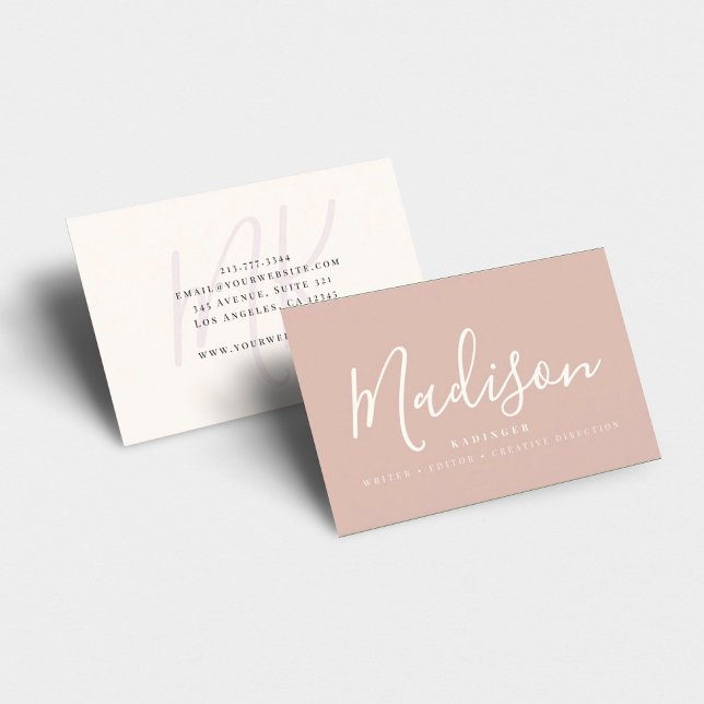 Elegant Minimal Monogram Blush Ivory Chic Stylish Business Card (Creator Uploaded)