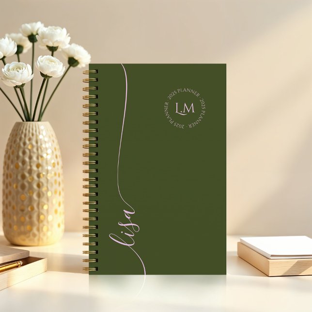 Elegant Minimal Monogram Initials Script Name Planner (Elegant Minimal Monogram Initials Script Name Planner (Front))
