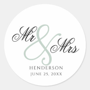 Elegant Minimal Mr and Mrs. Wedding Classic Round Sticker