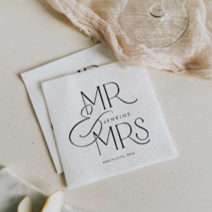 Elegant Minimal Mr and Mrs. Wedding Napkin