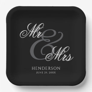 Elegant Minimal Mr and Mrs. Wedding Paper Plate