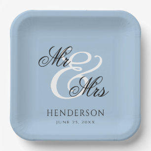 Elegant Minimal Mr and Mrs. Wedding Paper Plate