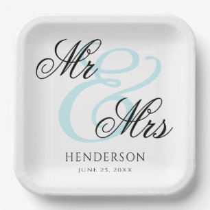 Elegant Minimal Mr and Mrs. Wedding Paper Plate