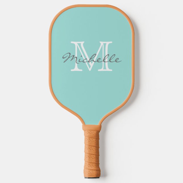 Elegant Minimal Name and Monogram Aqua  Pickleball Paddle (Front)