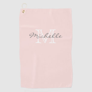 Elegant Minimal Name and Monogram Pink Golf Towel