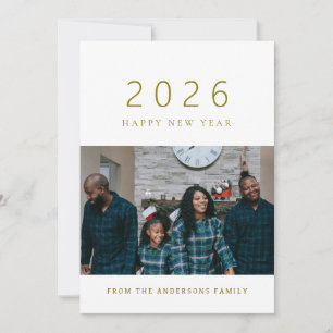 Elegant Minimal New Year Cheers Family Photo Holid Holiday Card