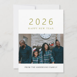 Elegant Minimal New Year Cheers Family Photo Holid Holiday Card