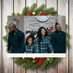 Elegant Minimal New Year Cheers Family Photo Holiday Card