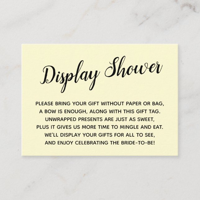 Elegant, Minimal No Wrap Bridal Shower Yellow Enclosure Card (Front)