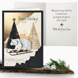 Elegant Minimal Origami Holiday Bear Sled Forest Card