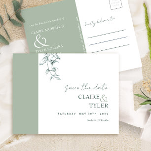 Elegant Minimal, Pale Green Wedding Save The Date Postcard