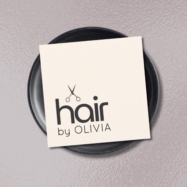 Elegant Minimal Pastel Black Scissors Hairstylist  Square Business Card (Creator Uploaded)