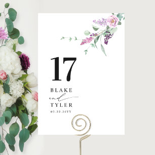 Elegant, Minimal Pastel Colour Floral Wedding  Table Number
