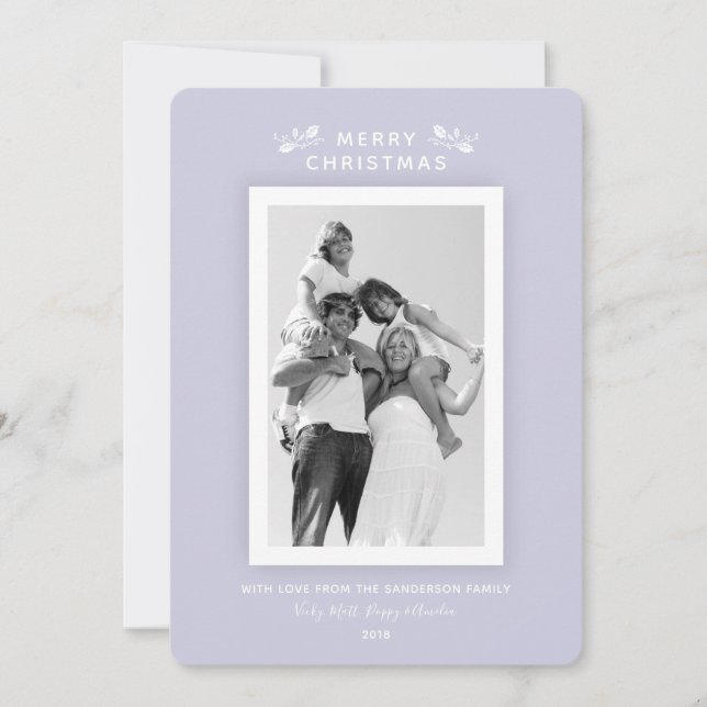 Elegant Minimal Pastel Purple Christmas Photo Holiday Card (Front)