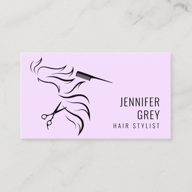 Elegant minimal pastel purple scissors hairstylist business card (Front)