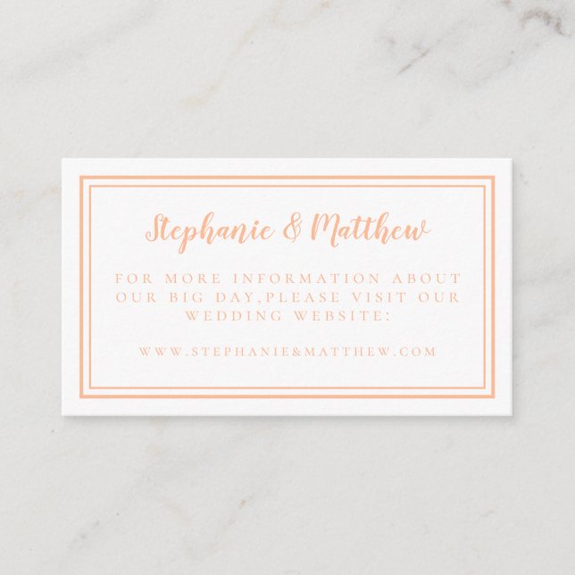 Elegant Minimal Peach Wedding Website Details Info Enclosure Card (Front)