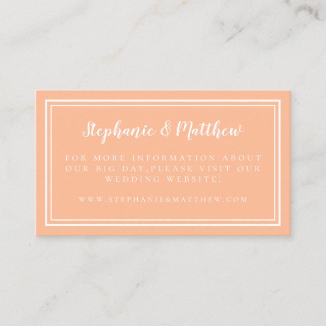 Elegant Minimal Peach Wedding Website Information Enclosure Card (Front)