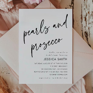 Elegant Minimal Pearls and Prosecco Bridal Shower Invitation