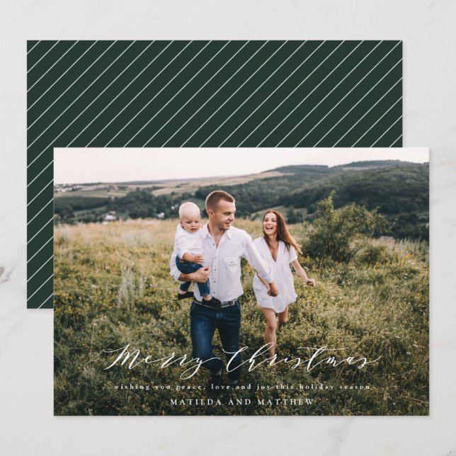 Elegant minimal photo Christmas script holiday Card (Front/Back)