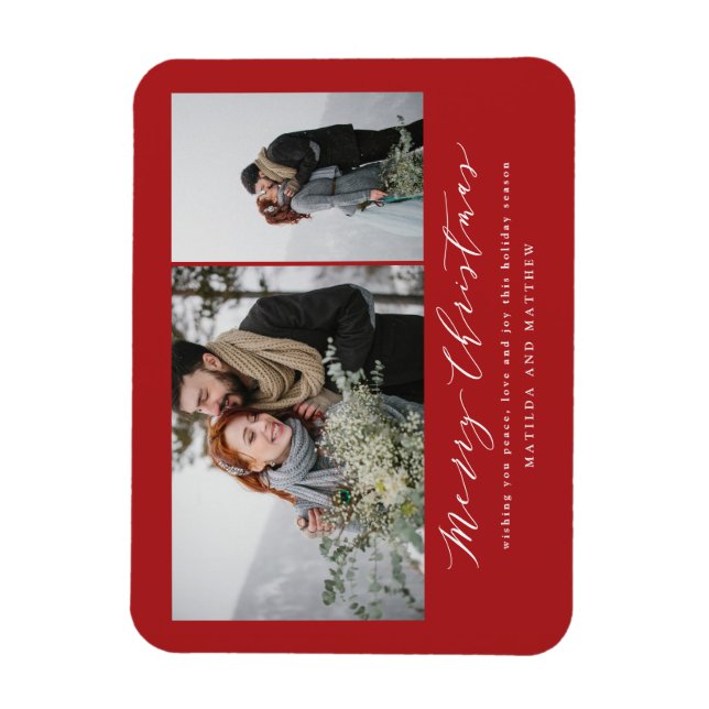 Elegant minimal photo collage christmas script hol magnet (Vertical)