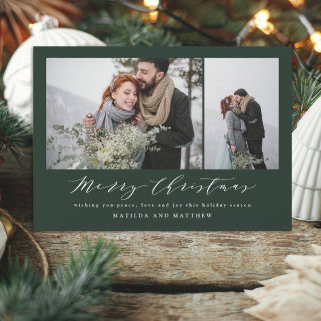 Elegant minimal photo collage christmas script holiday card (Creator Uploaded)