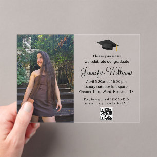 elegant minimal photo graduation party qr code acrylic invitations