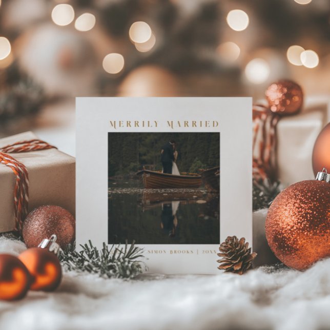 Elegant Minimal Photo Newlywed Wedding Holiday Card (Creator Uploaded)
