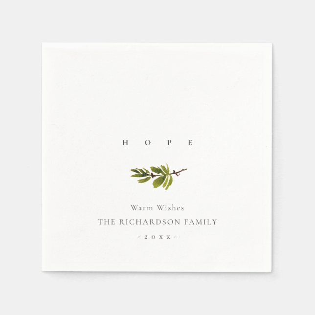Elegant Minimal Pine Branch Christmas Hope Napkin (Front)