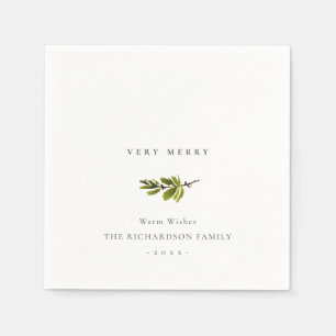 Elegant Minimal Pine Branch Christmas Very Merry Napkin