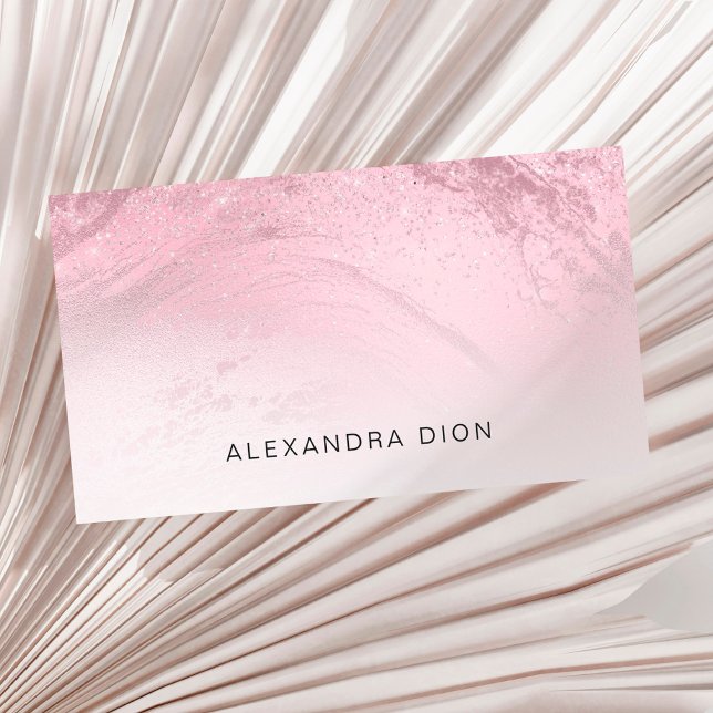 Elegant minimal pink rose gold glitter marble business card (Creator Uploaded)