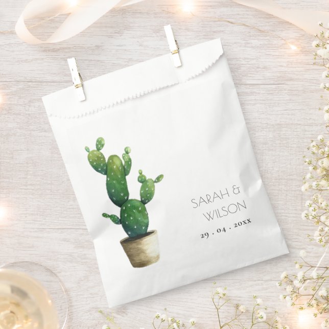 Elegant Minimal Potted Cactus Green Foliage Favour Bag (Clipped)