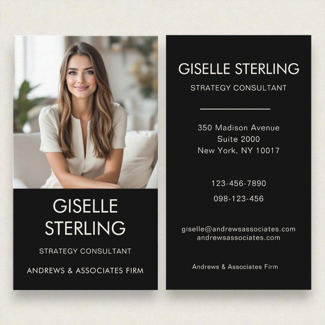 Elegant Minimal Professional Photo Modern Black Business Card (Creator Uploaded)