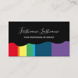 Elegant minimal rainbow colour stripes black business card