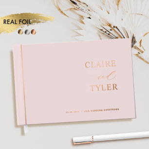 Elegant, Minimal Real Foil and Dusty Pink Wedding Guest Book