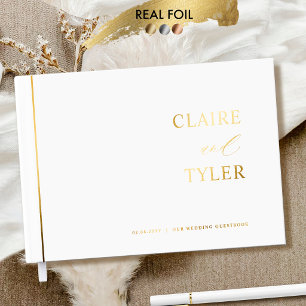 Elegant, Minimal Real Foil and White Wedding Guest Book