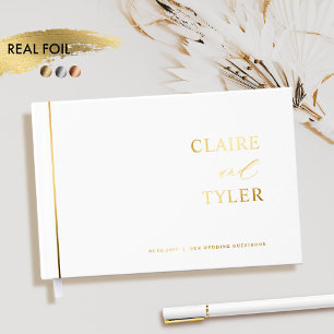 Elegant, Minimal Real Foil and White Wedding Guest Book