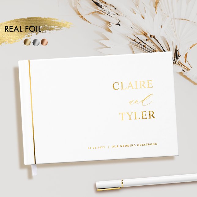 Elegant, Minimal Real Foil and White Wedding Guest Book (Creator Uploaded)