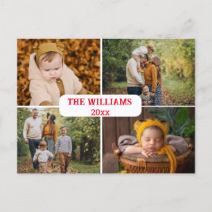 elegant minimal red script 4 photos holiday postcard
